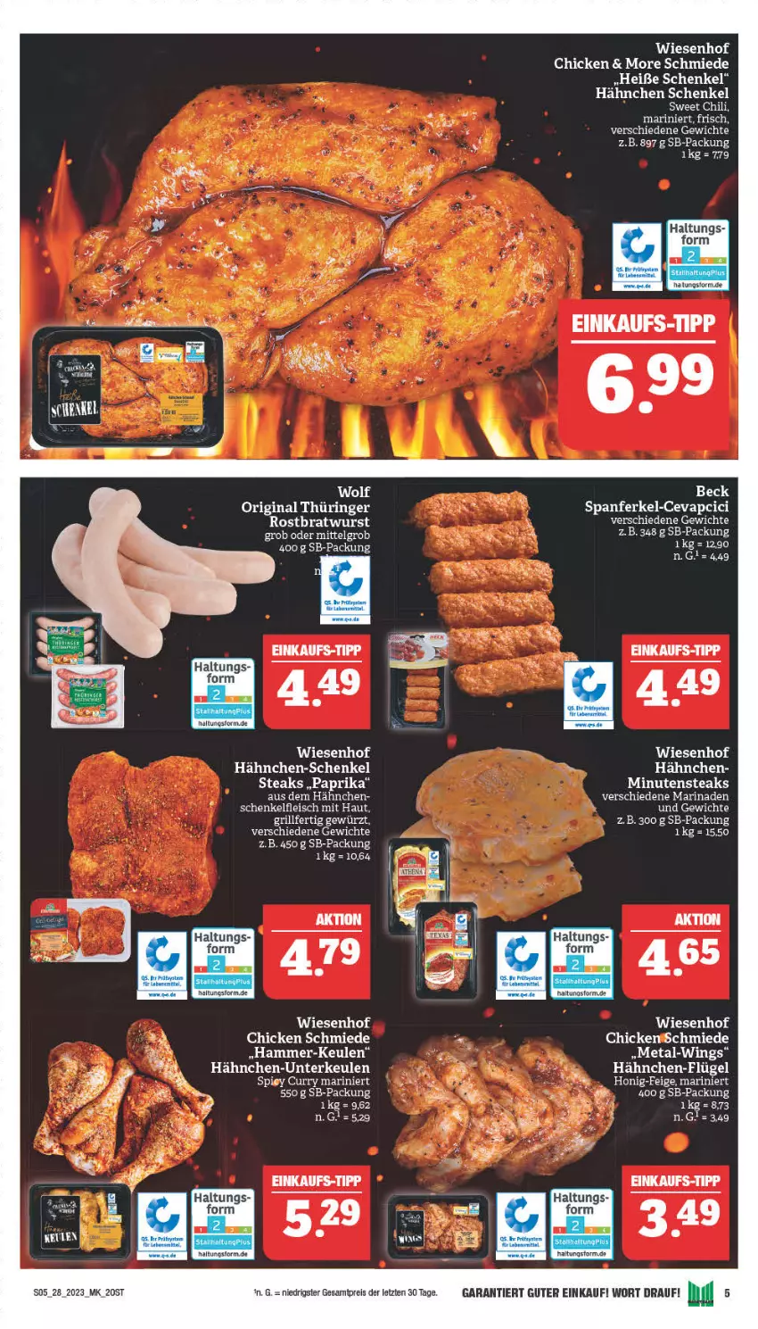 Aktueller Prospekt Marktkauf - Prospekt - von 10.07 bis 15.07.2023 - strona 5 - produkty: Anew, bratwurst, eis, fleisch, gewürz, grill, hähnchen-schenkel, Hähnchen-Unterkeulen, henkel, honig, LG, marinade, paprika, reis, rostbratwurst, schenkel, steak, steaks, Ti, wiesenhof, wurst, ZTE