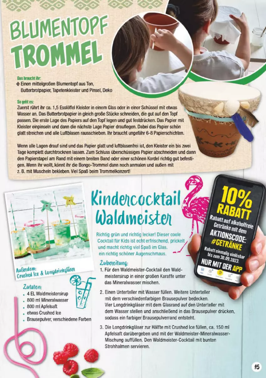 Aktueller Prospekt Marktkauf - Prospekt - von 10.07 bis 15.07.2023 - strona 55 - produkty: Alwa, apfel, apfelsaft, blume, blumen, brause, Brei, brot, butter, cocktail, crushed ice, decke, drink, eis, elle, Gläser, Karaffe, LG, Löffel, mac, Maus, Meister, mineralwasser, Muscheln, papier, Pinsel, Rauch, saft, schüssel, senf, sirup, Soda, Tapete, Tapeten, teller, Ti, topf, trommel, waldmeister, wasser