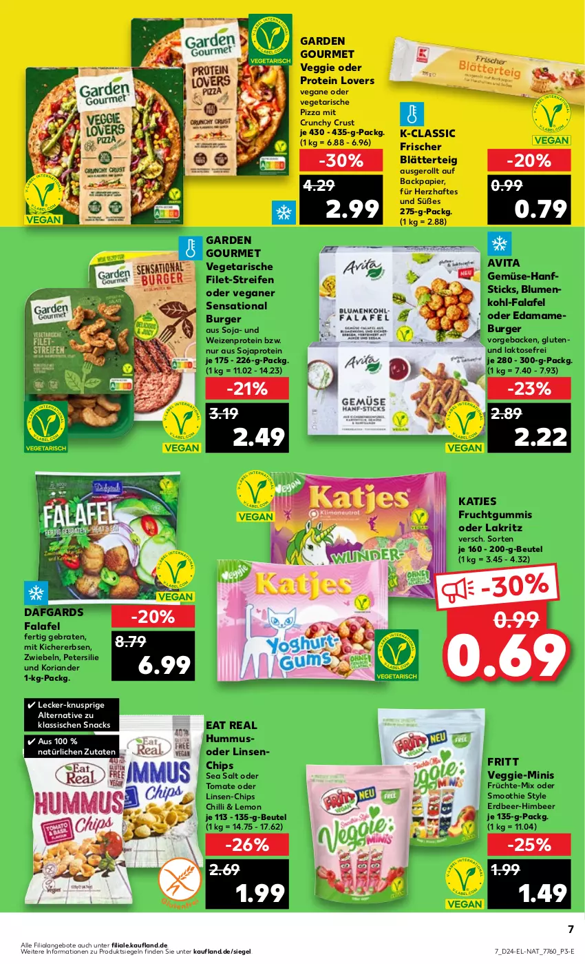 Aktueller Prospekt Kaufland - Kaufland - von 15.06 bis 21.06.2023 - strona 7 - produkty: angebot, angebote, beutel, blätterteig, blume, blumen, blumenkohl, braten, burger, chips, erbsen, Falafel, filet, frucht, früchte, fruchtgummi, fruchtgummis, garden gourmet, geback, himbeer, hummus, katjes, kichererbsen, Koriander, Lakritz, linsen, mam, oder lakritz, papier, petersilie, pizza, reifen, Ria, smoothie, snack, snacks, soja, Ti, tomate, Vegeta, veggie, vita, zwiebel, zwiebeln