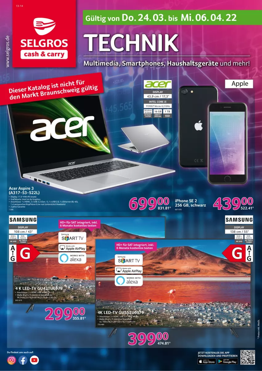 Aktueller Prospekt Selgros - Technik - von 24.03 bis 06.04.2022 - strona 1 - produkty: acer, alexa, Apple, ente, google play, Haushaltsgeräte, Intel, LG, Samsung, smartphone, smartphones, tee, Ti, Tiere, uhd