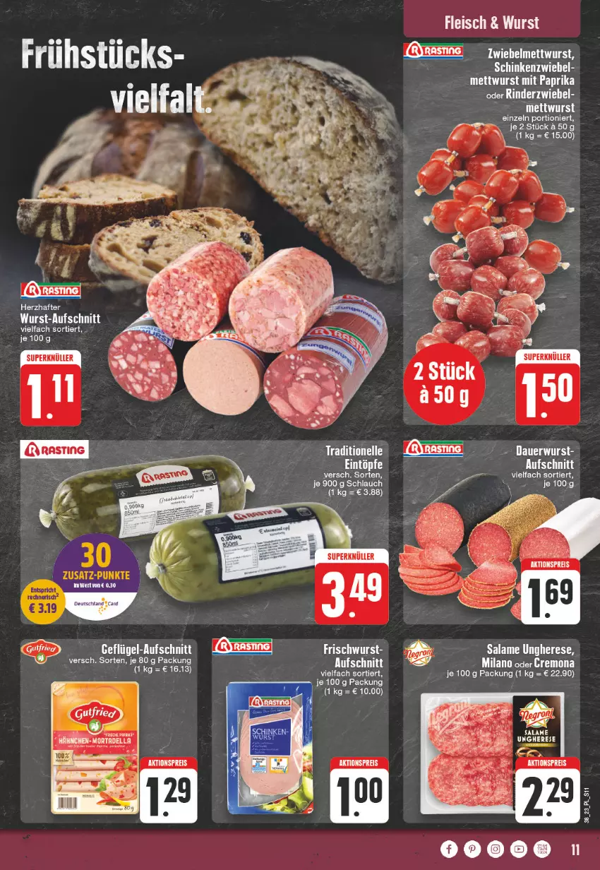 Aktueller Prospekt Edeka - Angebote der Woche - von 18.09 bis 23.09.2023 - strona 11 - produkty: aktionspreis, aufschnitt, eis, elle, fleisch, LG, reis, saro, schinken, schlauch, tee, Ti, wurst, zwiebel