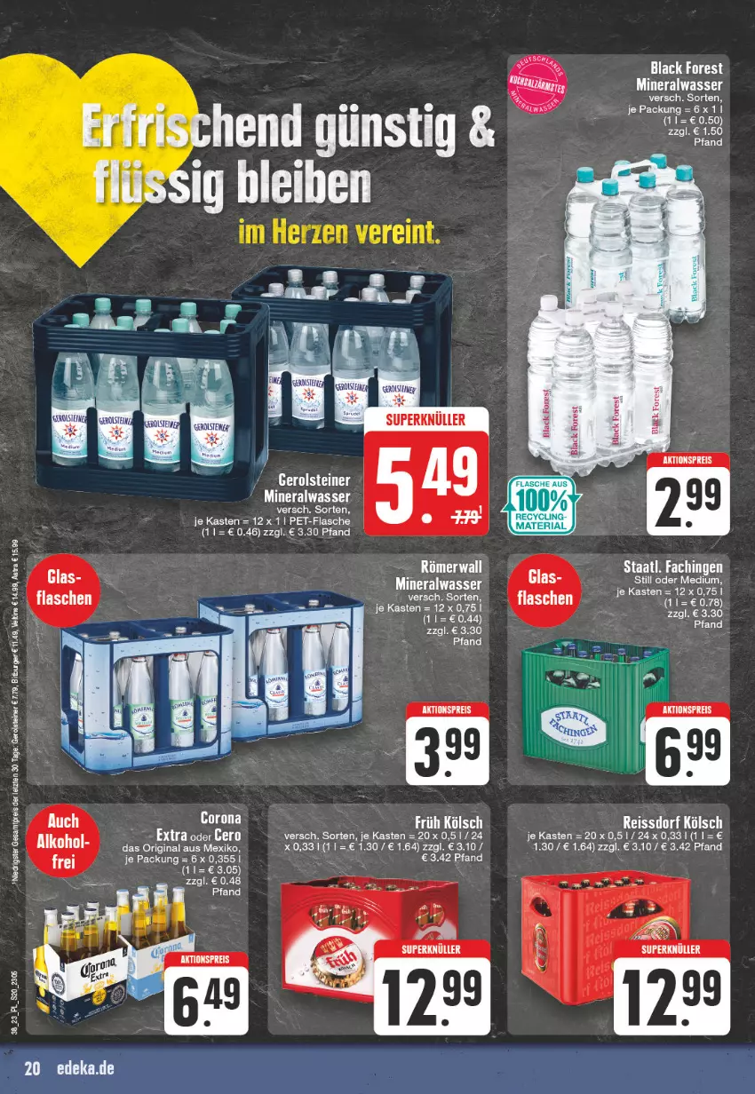 Aktueller Prospekt Edeka - Angebote der Woche - von 18.09 bis 23.09.2023 - strona 20 - produkty: aktionspreis, Alwa, Astra, bitburger, black forest, burger, eis, flasche, Früh Kölsch, gerolsteine, gerolsteiner, lack, LG, mineralwasser, pet-flasche, reis, reiss, ssd, Staatl. Fachingen, steiner, Ti, veltins, wasser, ZTE