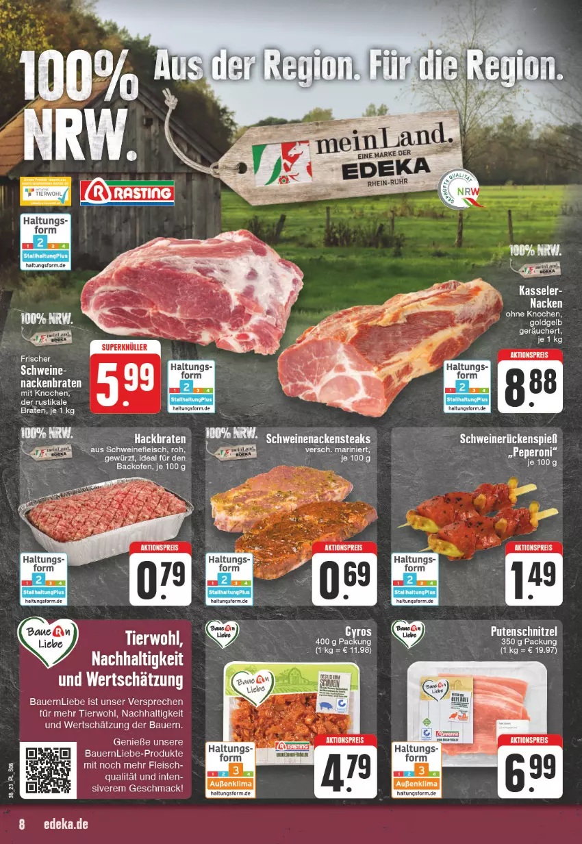 Aktueller Prospekt Edeka - Angebote der Woche - von 18.09 bis 23.09.2023 - strona 8 - produkty: aktionspreis, auer, backofen, Bau, Bauer, braten, eier, eis, fleisch, mac, Nackensteak, nackensteaks, Ofen, reis, schwein, schweine, schweinefleisch, schweinenacken, steak, steaks, Ti, wein, weine