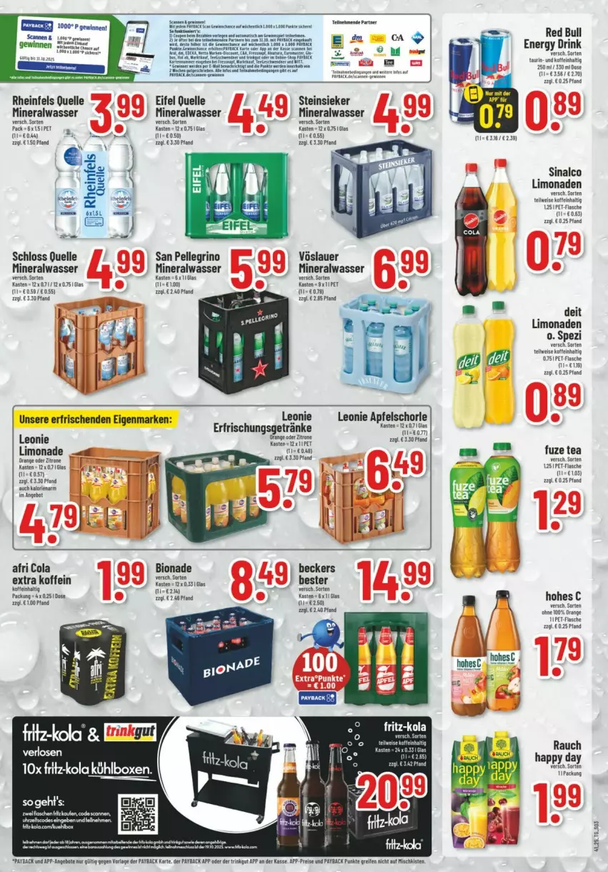 Aktueller Prospekt Trinkgut - Prospekte - von 05.10 bis 11.10.2025 - strona 3 - produkty: Afri Cola, Alwa, apfel, Apfelschorle, auer, bio, bionade, cola, deit, drink, eis, elle, energy drink, erfrischungsgetränk, erfrischungsgetränke, flasche, fuze tea, getränk, getränke, Happy Day, Hohes C, limo, limonade, limonaden, mineralwasser, orange, payback, pet-flasche, Rauch, red bull, rheinfels quelle, rind, san pellegrino, schorle, sinalco, Spezi, Steinsieker, Ti, vöslauer, wasser