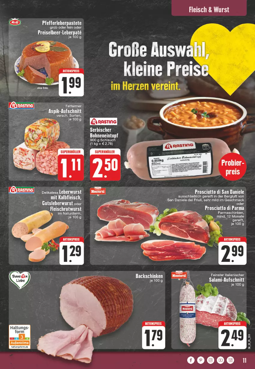 Aktueller Prospekt E Center - Angebote der Woche - von 25.09 bis 30.09.2023 - strona 11 - produkty: aktionspreis, aufschnitt, eis, ente, fleisch, mac, parmaschinken, pastete, pfeffer, prosciutto, Prosciutto di San Daniele, reis, salami, schinken, schlauch, Ti, wurst