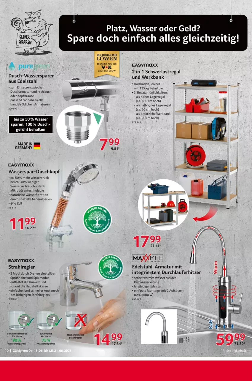 Aktueller Prospekt Selgros - Nonfood - von 15.06 bis 21.06.2023 - strona 10 - produkty: armatur, armaturen, aust, Bank, brause, easymaxx, edelstahl, elle, ente, Germ, Holz, perlen, Rauch, regal, schlauch, schwerlastregal, Spezi, Ti, tisch, wasser