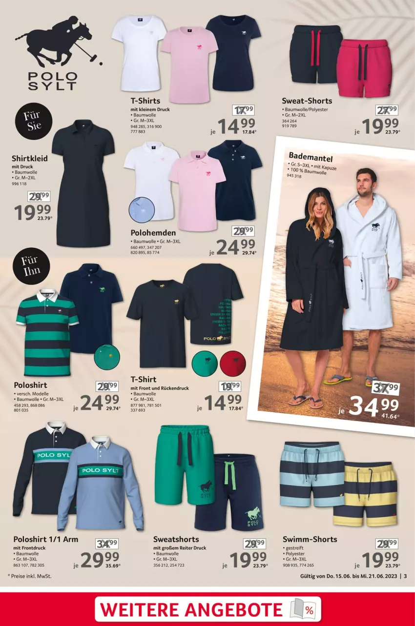 Aktueller Prospekt Selgros - Nonfood - von 15.06 bis 21.06.2023 - strona 3 - produkty: Bau, baumwolle, dell, eis, elle, hemd, hemden, kleid, leine, Mantel, Mode, poloshirt, reis, shirt, shirts, shorts, sweatshorts, T-Shirt, Ti, wolle