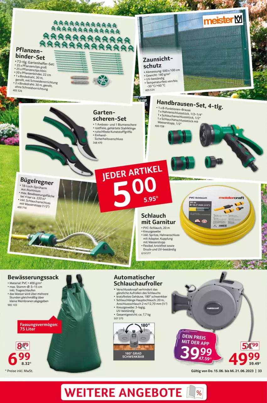 Aktueller Prospekt Selgros - Nonfood - von 15.06 bis 21.06.2023 - strona 33 - produkty: adapter, auto, blume, blumen, boss, brause, Draht, eis, garnitur, Garten, Laufen, leine, LG, pflanze, pflanzen, reis, Ria, Roller, sac, Schere, schlauch, Ti, tisch, wasser