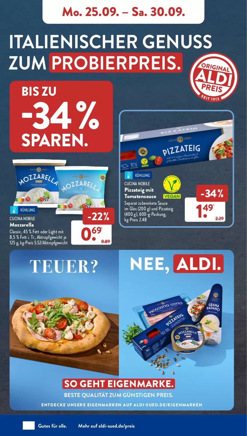 Aktueller Prospekt AldiSud - NÄCHSTE WOCHE - von 25.09 bis 30.09.2023 - strona 8 - produkty: aldi, bier, cin, decke, eis, mozzarella, nuss, pizza, Pizzateig, reis, rel, sauce, Ti, tomate, tomaten, tomatensauce