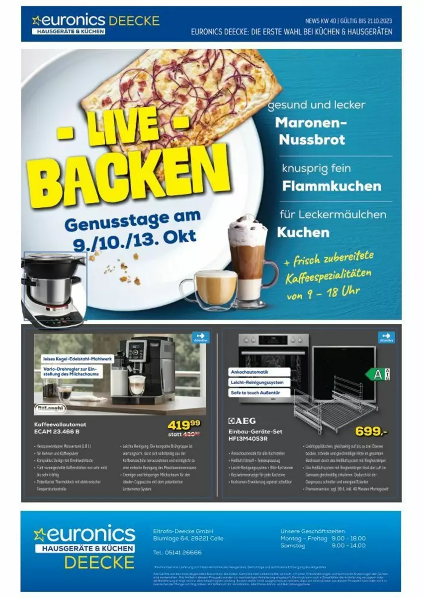 Aktueller Prospekt Euronics - Prospekte - von 04.10 bis 10.10.2023 - strona 1 - produkty: arlo, auto, Bau, brot, elle, flammkuchen, küche, Küchen, kuchen, lamm, leckermäulchen, milch, nuss