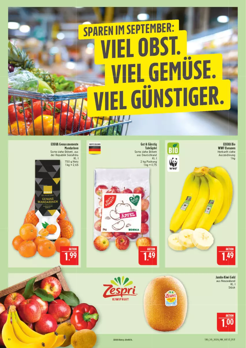 Aktueller Prospekt Marktkauf - Prospekt - von 13.09 bis 19.09.2026 - strona 10 - produkty: banane, bananen, bio, deka, edeka bio, Elan, ente, jumbo, kiwi, Kiwi Gold, mandarine, mandarinen, nuss, tafeläpfel, Ti