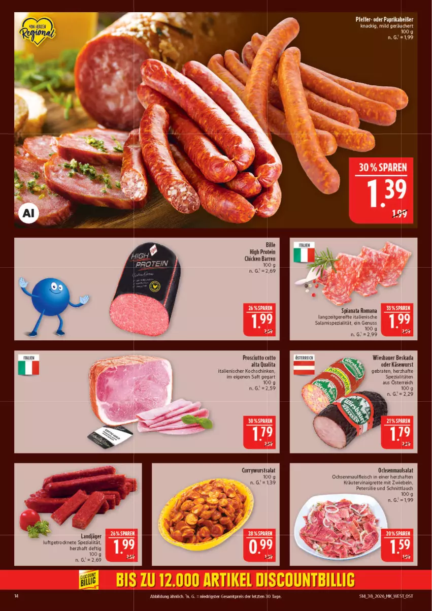 Aktueller Prospekt Marktkauf - Prospekt - von 13.09 bis 19.09.2026 - strona 14 - produkty: auer, Beskada, braten, curry, currywurst, eis, fleisch, Käse, Käsewurst, kochschinken, kräuter, landjäger, mit zwiebeln, nuss, petersilie, prosciutto, prosciutto cotto, reis, saft, salami, salat, schinken, schnittlauch, Spezi, tee, Ti, wurst, ZTE, zwiebel, zwiebeln