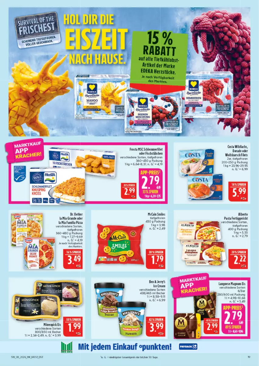 Aktueller Prospekt Marktkauf - Prospekt - von 13.09 bis 19.09.2026 - strona 19 - produkty: Becher, bolognese, Dorade, Dr. Oetker, eis, fertiggericht, filet, filets, fisch, fischstäbchen, frosta, lachs, langnese, lasagne, magnum, mccain, mövenpick, mövenpick eis, pasta, pizza, reis, schlemmerfilet, Ti, Wild, wildlachs, wolfsbarsch, ZTE