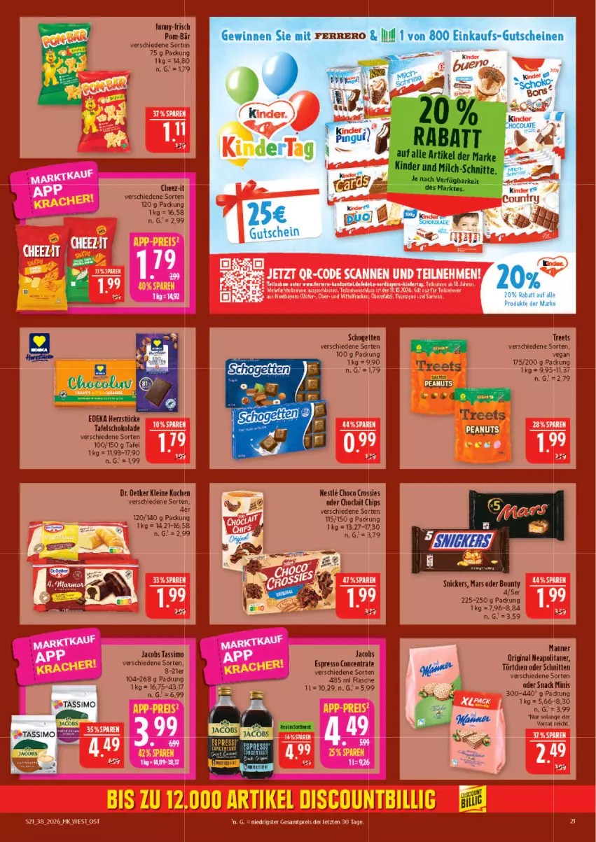 Aktueller Prospekt Marktkauf - Prospekt - von 13.09 bis 19.09.2026 - strona 21 - produkty: eis, ferrero, jacobs, Kinder, reis, ring, sac, schogetten, Ti, ZTE