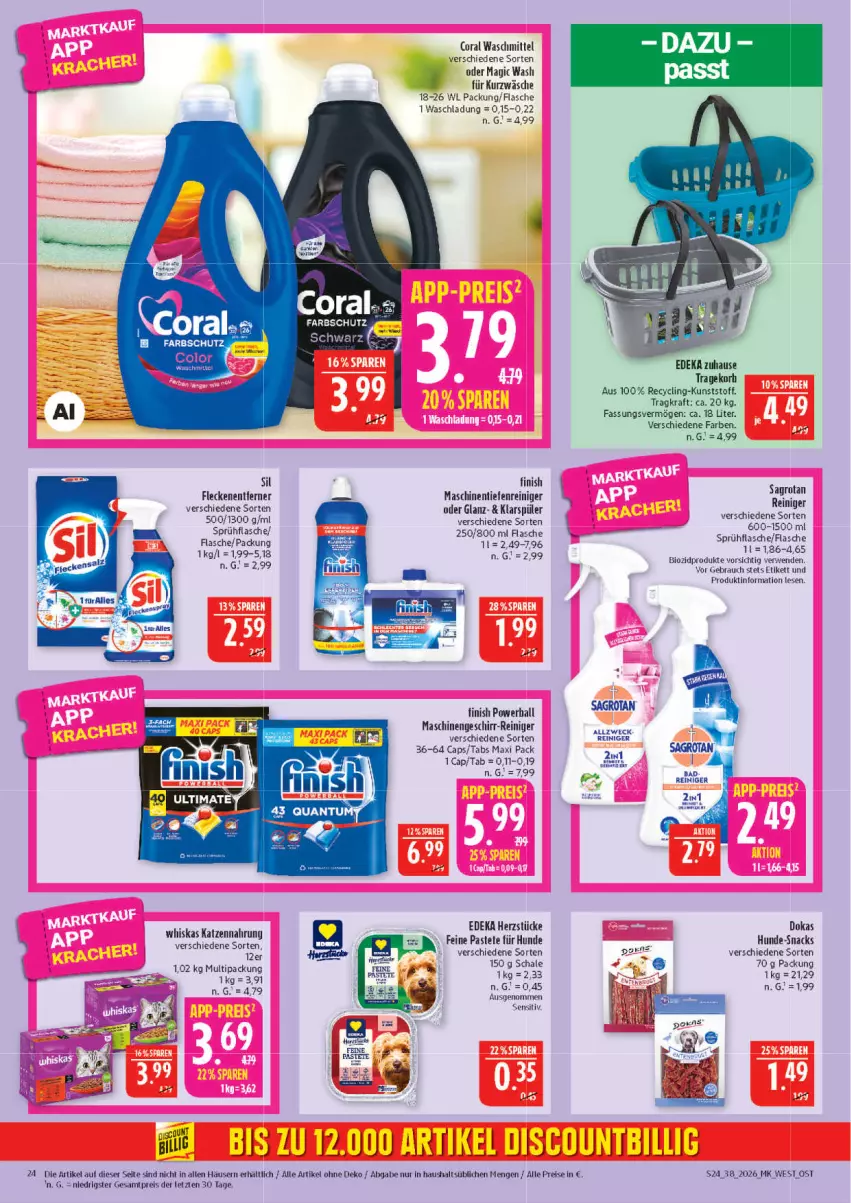 Aktueller Prospekt Marktkauf - Prospekt - von 13.09 bis 19.09.2026 - strona 24 - produkty: ball, bio, biozidprodukte, Cap, Clin, Coral, deka, eis, elle, Finish, flasche, Fleckenentferner, geschirr, klarspüler, kraft, pastete, powerball, Rauch, reiniger, reis, rwe, sagrotan, Schal, Schale, snack, snacks, Ti, waschmittel, whiskas, ZTE