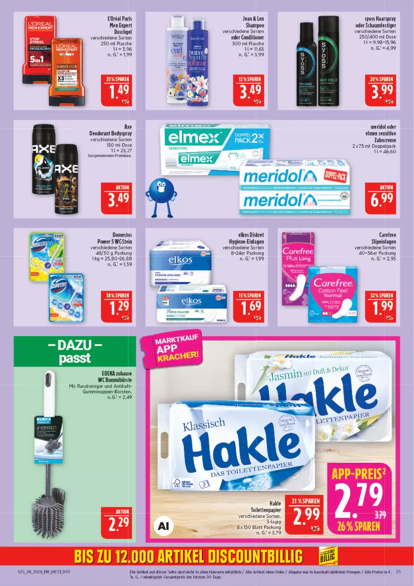 Aktueller Prospekt Marktkauf - Prospekt - von 13.09 bis 19.09.2026 - strona 25 - produkty: axe, body, bodyspray, bürste, carefree, creme, deka, deo, deodorant, domestos, duschgel, eis, elkos, elmex, flasche, haarspray, l'oreal, meridol, oder schaumfestiger, papier, reiniger, reis, schaumfestiger, shampoo, slip, slipeinlagen, syoss, tee, Ti, toilettenpapier, Yo, zahncreme, ZTE