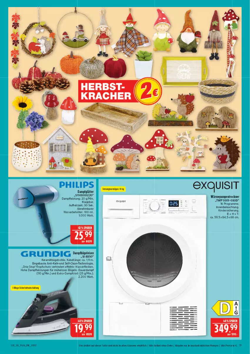 Aktueller Prospekt Marktkauf - Prospekt - von 13.09 bis 19.09.2026 - strona 31 - produkty: auer, Bau, Behälter, beleuchtung, bügel, Dampfglätter, eis, grundig, Kinder, Philips, Ti, Trockner, wärmepumpentrockner, wasser