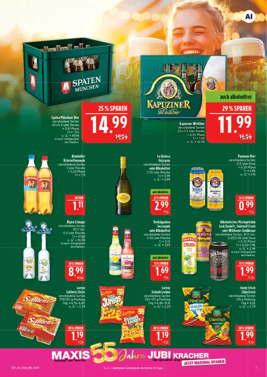 Aktueller Prospekt Marktkauf - Prospekt - von 13.09 bis 19.09.2026 - strona 7 - produkty: alkohol, bier, chips, chipsfrisch, ecco, eis, flasche, frizzante, lorenz, Paula, paulaner, reis, rotkäppchen, Spaten, tee, Ti, ZTE