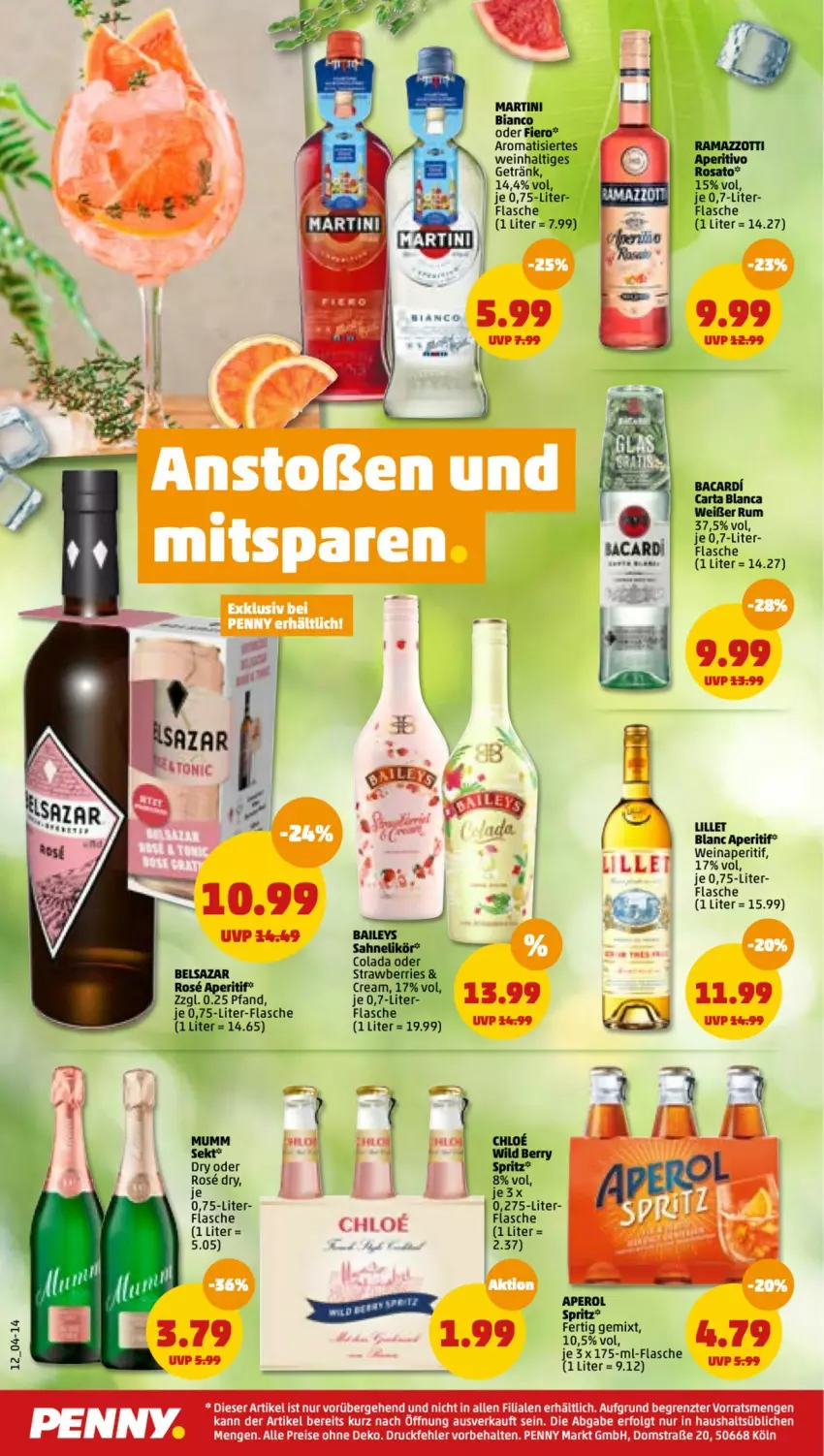 Aktueller Prospekt Penny - Prospekte - von 30.05 bis 04.06.2022 - strona 14 - produkty: aperitif, Belsazar, bio, chloe, cola, eis, flasche, getränk, LG, lillet, mumm, reis, rel, rosato, rum, sekt, Ti, wein, ZTE