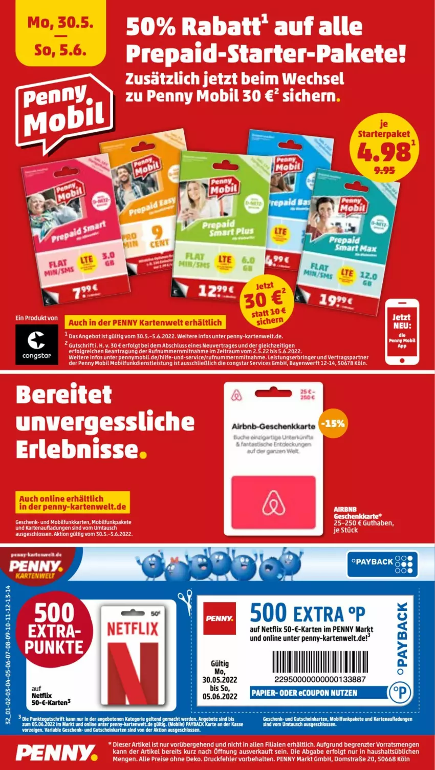 Aktueller Prospekt Penny - Prospekte - von 30.05 bis 04.06.2022 - strona 24 - produkty: angebot, angebote, congstar, coupon, erde, gutschein, mac, netflix, papier, payback, Ria, Ti