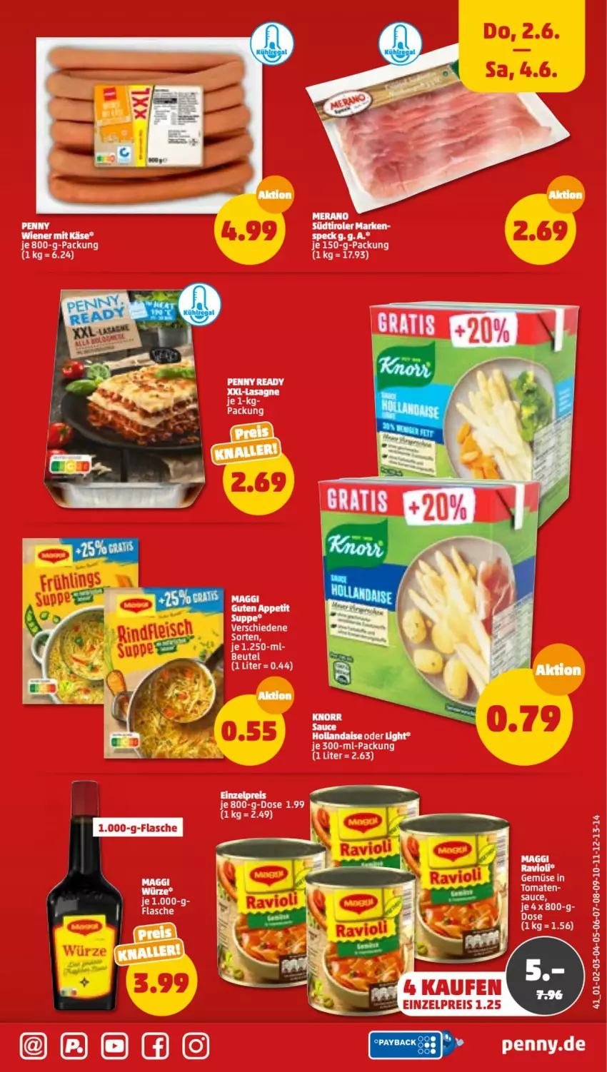 Aktueller Prospekt Penny - Prospekte - von 30.05 bis 04.06.2022 - strona 41 - produkty: eis, flasche, maggi, ravioli, reis, Speck, tomate, tomaten