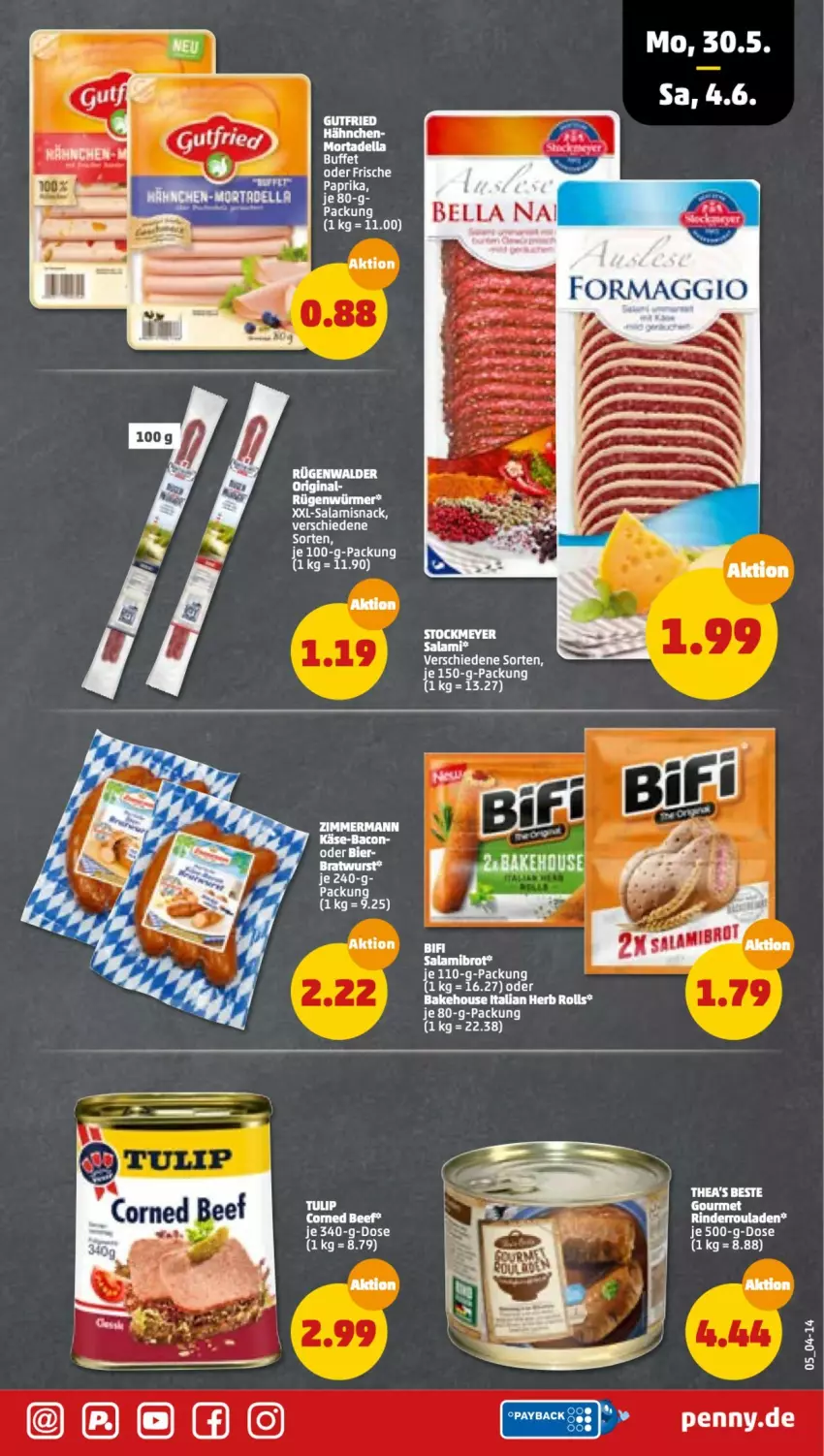 Aktueller Prospekt Penny - Prospekte - von 30.05 bis 04.06.2022 - strona 5 - produkty: bier, bifi, brot, gutfried, LG, maggi, rind, rinder, Rinderroulade, rinderrouladen, rouladen, salami, snack, Ti, tulip