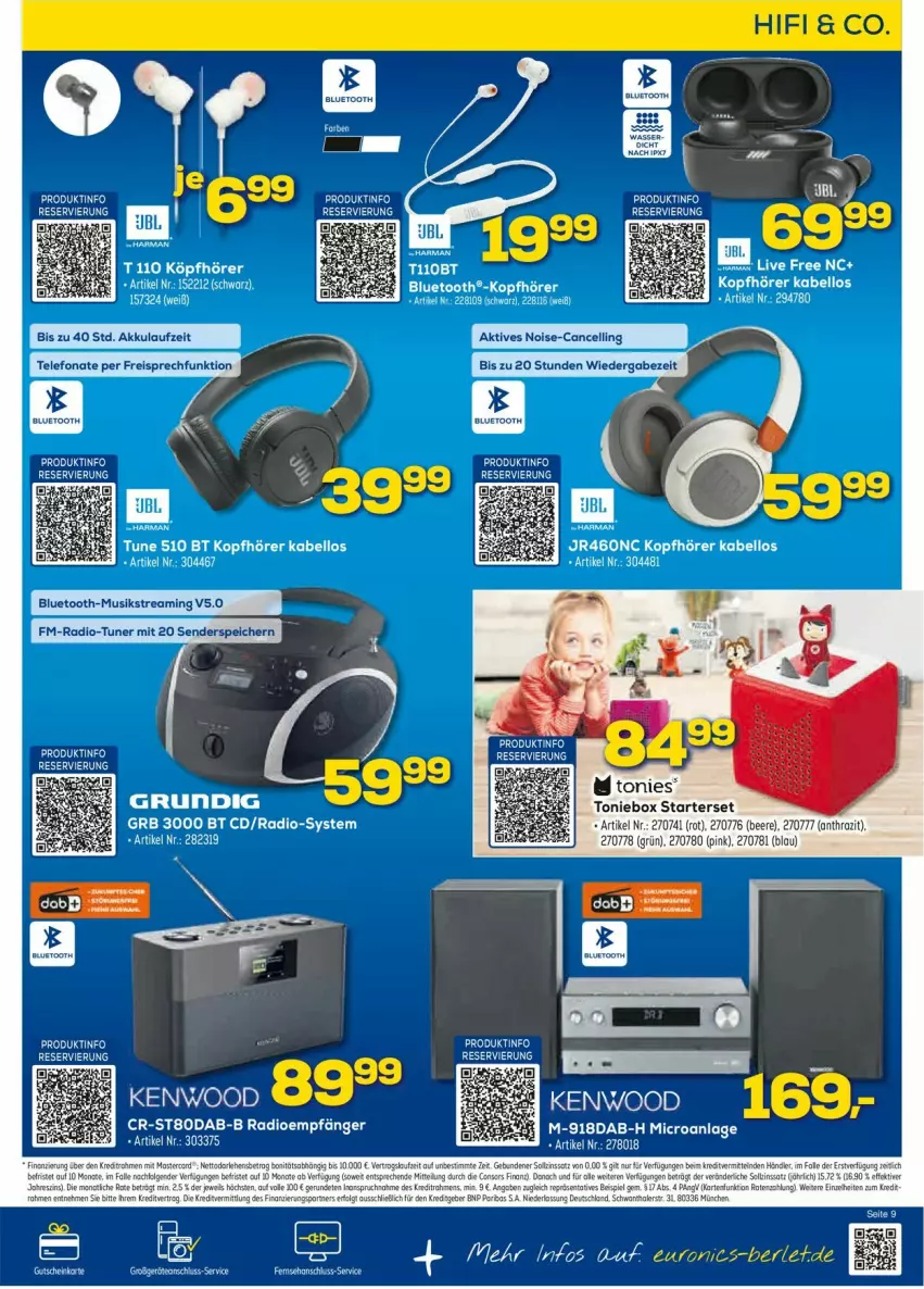 Aktueller Prospekt Euronics - Prospekte - von 05.10 bis 12.10.2022 - strona 9 - produkty: beere, eier, eis, elle, enders, ente, grundig, gutschein, kopfhörer, LG, mastercard, Radio, teller, Ti, Toniebox, tuner