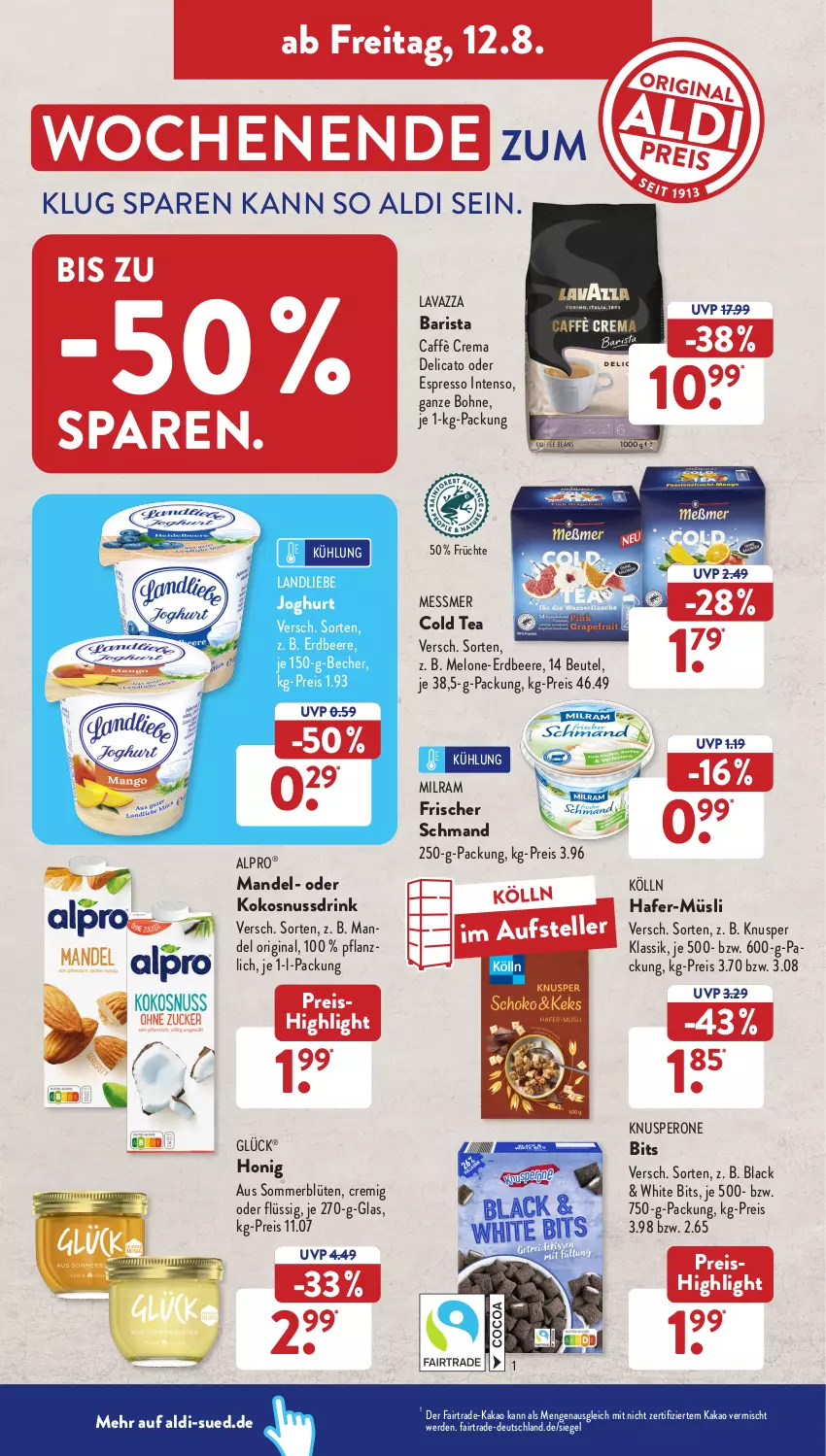 Aktueller Prospekt AldiSud - NÄCHSTE WOCHE - von 08.08 bis 13.08.2022 - strona 28 - produkty: aldi, alpro, Becher, beere, beutel, Blüte, bohne, caffè crema, drink, eis, elle, erdbeere, erde, espresso, früchte, gin, hafer, honig, intenso, joghur, joghurt, kakao, kokos, kokosnuss, Kokosnussdrink, kölln, lack, landliebe, landliebe joghurt, lavazza, mandel, melone, milram, müsli, nuss, Nussdrink, oder espresso, reis, schmand, ssd, teller, Ti