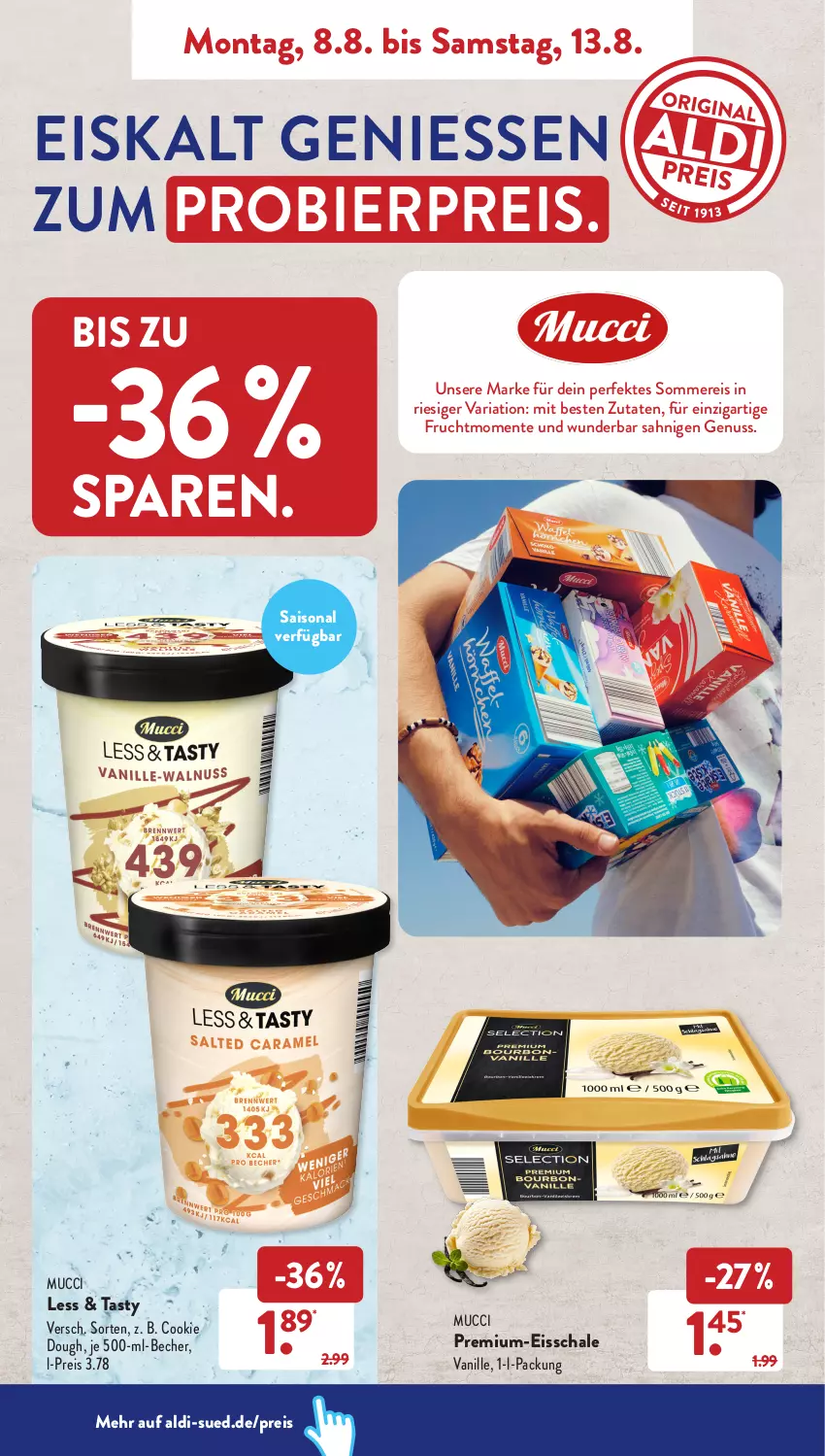 Aktueller Prospekt AldiSud - NÄCHSTE WOCHE - von 08.08 bis 13.08.2022 - strona 6 - produkty: aldi, Becher, bier, cookie, cookie dough, eis, ente, frucht, nuss, reis, Ria, Schal, Schale, Ti, vanille