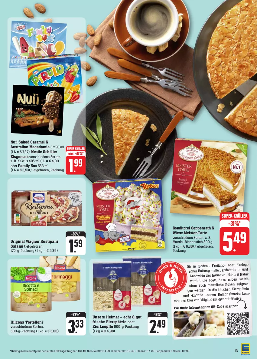 Aktueller Prospekt Edeka - Angebote der Woche - von 09.10 bis 14.10.2023 - strona 17 - produkty: aust, caramel, coppenrath, eier, eierspätzle, eis, erde, gin, hilcona, mac, macadamia, mandel, Meister, nestlé, nestlé schöller, nuii, nuss, original wagner, reis, rustipani, salami, Schöller, super-knüller, Ti, torte, tortelloni, wagner, ZTE