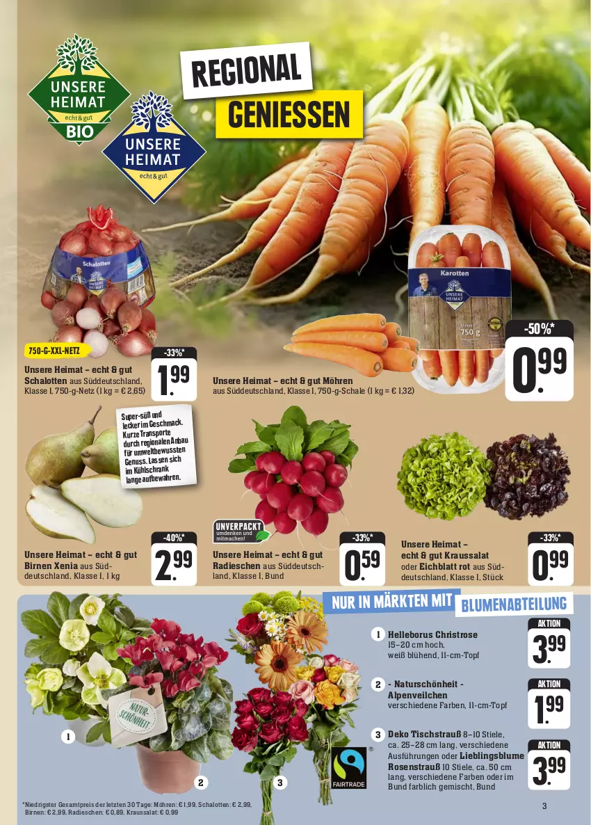 Aktueller Prospekt Edeka - Angebote der Woche - von 09.10 bis 14.10.2023 - strona 7 - produkty: Alpenveilchen, Bau, Birnen, blume, blumen, eis, elle, Kraussalat, kühlschrank, mac, möhren, natur, nuss, radieschen, reis, rosen, Rosenstrauß, salat, Schal, Schale, Schalotte, Schrank, Sport, Ti, tisch, topf, ZTE