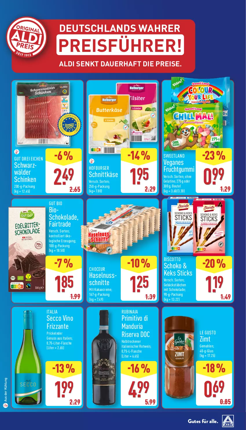 Aktueller Prospekt Aldi Nord - Von Montag - von 02.06 bis 07.06.2025 - strona 5 - produkty: aldi, auer, beutel, bio, biscotto, burger, creme, ecco, eis, flasche, frizzante, frucht, fruchtgummi, gelatine, haselnuss, kakao, Käse, keks, nuss, primitivo, reis, Ria, riserva, rotwein, Rubin, schinken, schnittkäse, schoko, schokolade, schwarzwälder schinken, Sweetland, Ti, trolli, wein