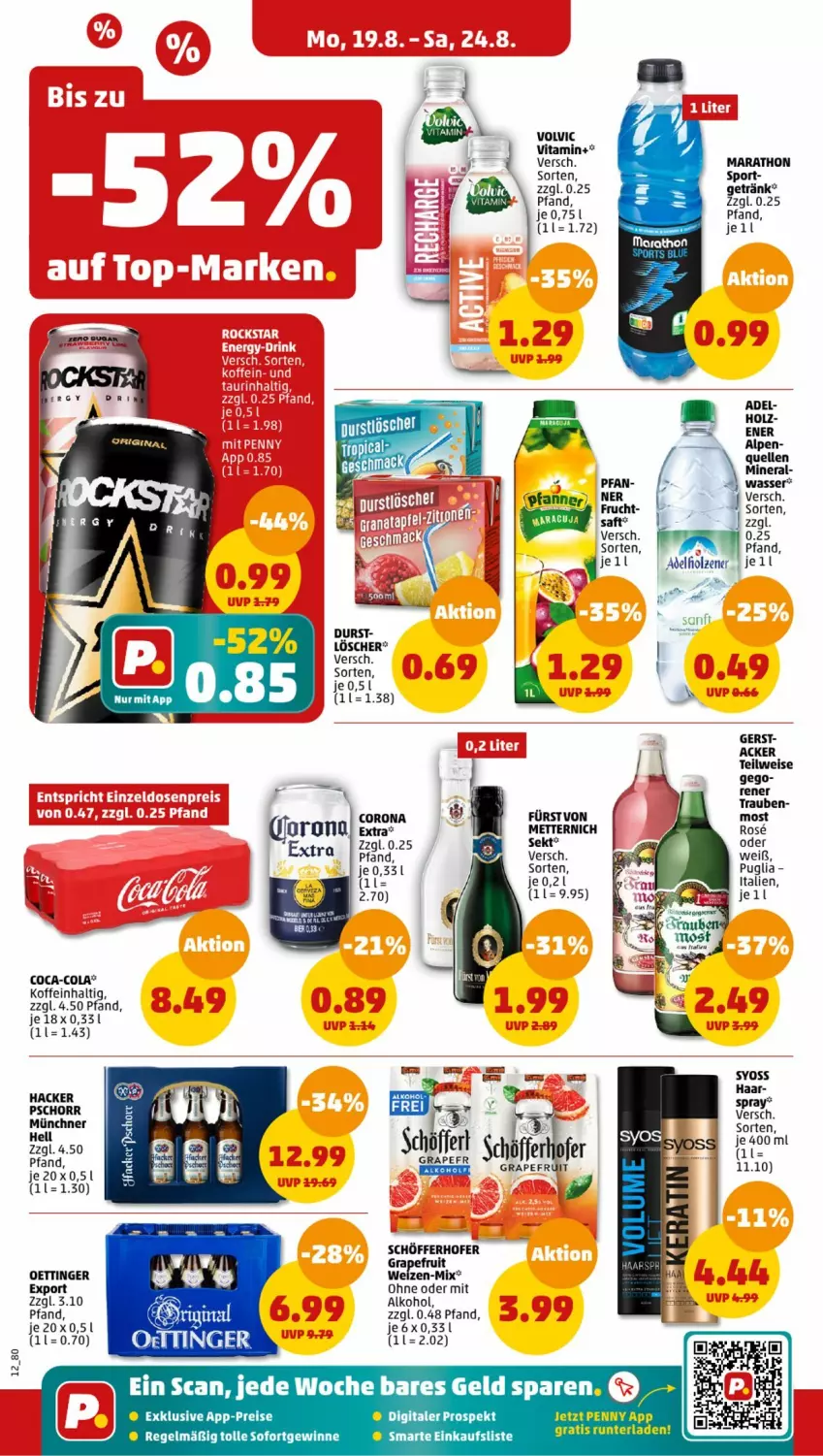 Aktueller Prospekt Penny - Prospekte - von 19.08 bis 24.08.2024 - strona 10 - produkty: alkohol, coca-cola, cola, corona, eis, elle, getränk, K2, mac, Mett, metternich, oettinger, reis, saft, schöfferhofer, sekt, Sport, Ti, vita, volvic, wasser