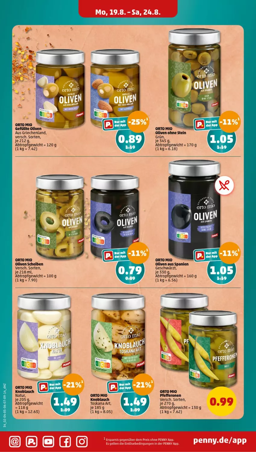 Aktueller Prospekt Penny - Prospekte - von 19.08 bis 24.08.2024 - strona 17 - produkty: eis, knoblauch, natur, olive, oliven, pfeffer, pfefferonen, reis