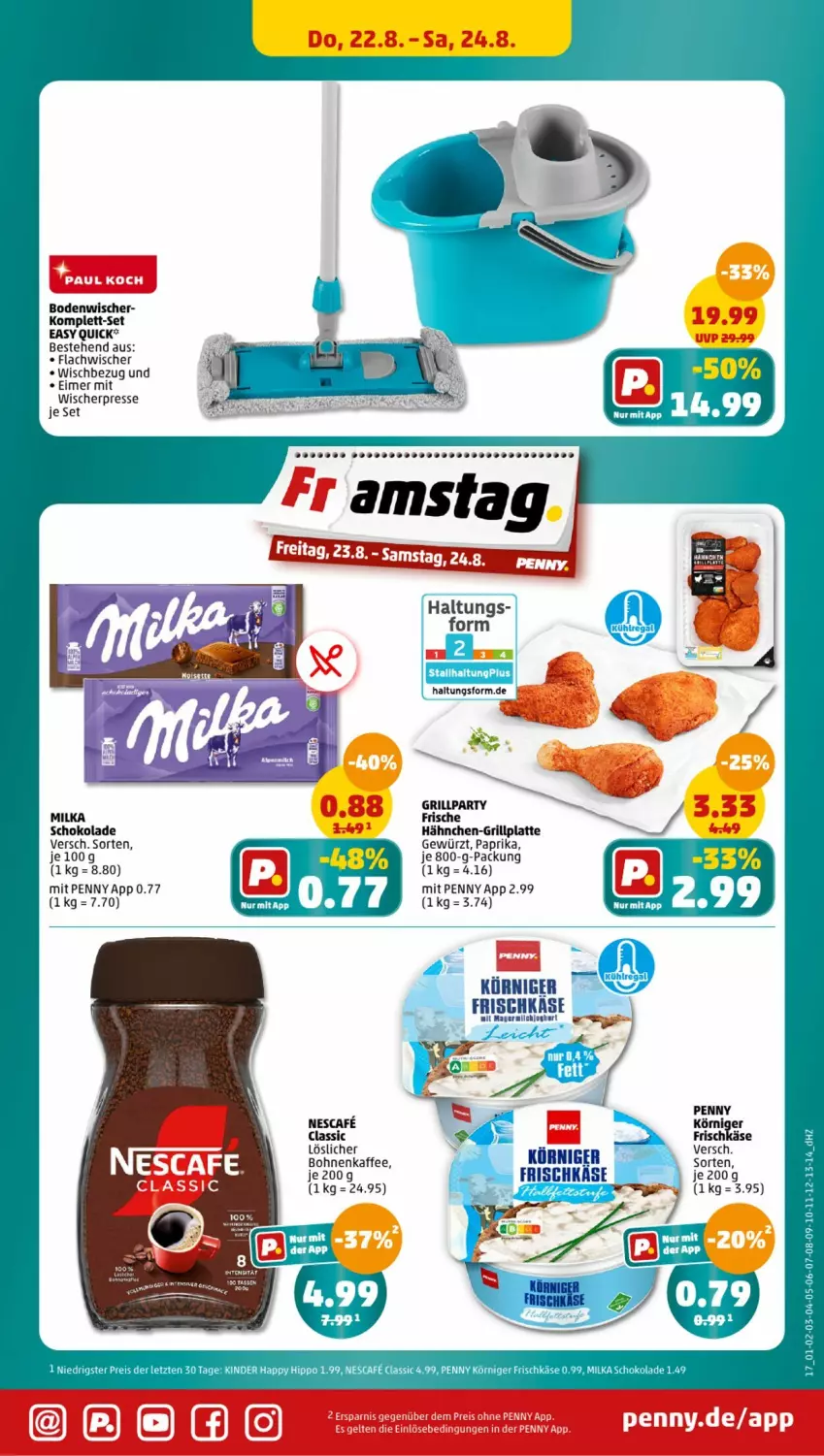 Aktueller Prospekt Penny - Prospekte - von 19.08 bis 24.08.2024 - strona 19 - produkty: auer, bodenwischer, bohne, bohnen, bohnenkaffee, eimer, eis, frischkäse, gewürz, grill, grillplatte, hipp, kaffee, Käse, Kinder, Körniger Frischkäse, latte, milch, milka, milka schokolade, nescafe, paprika, reis, schoko, schokolade, ZTE