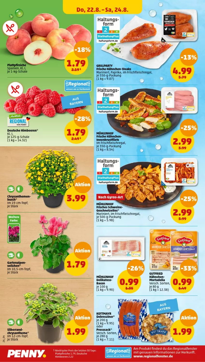 Aktueller Prospekt Penny - Prospekte - von 19.08 bis 24.08.2024 - strona 28 - produkty: bacon, beere, beeren, brustfilet, debrecziner, dell, eis, fenster, filet, filets, fleisch, Frische Hähnchen, Garten, geschnetzeltes, grill, gutfried, himbeer, himbeere, himbeeren, mortadella, paprika, pfirsich, pfirsiche, plattpfirsiche, presssack, regal, reis, sac, Schal, Schale, schwein, schweine, steak, steaks, Ti, topf, wein, weine, Zelt, ZTE