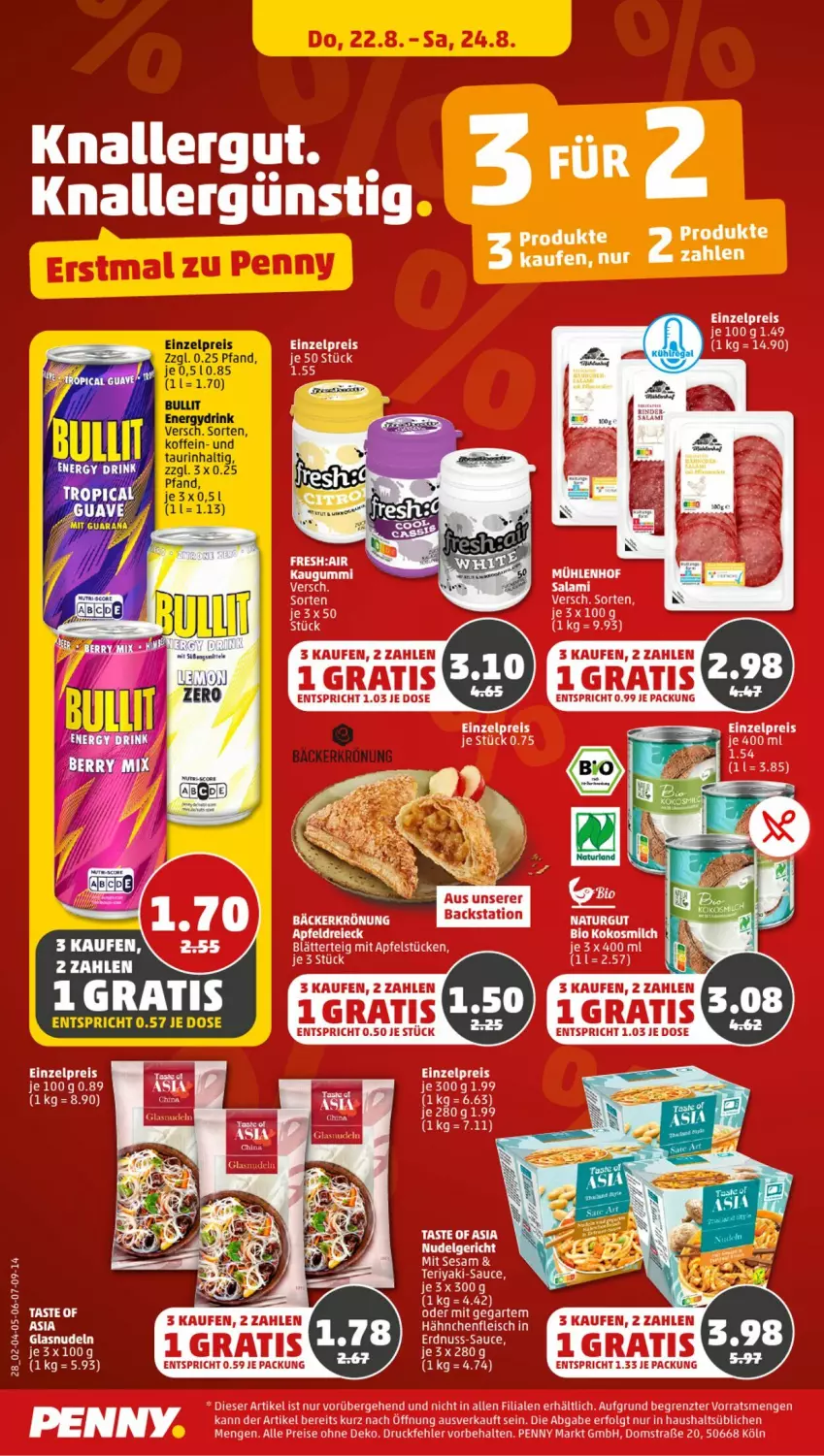 Aktueller Prospekt Penny - Prospekte - von 19.08 bis 24.08.2024 - strona 30 - produkty: apfel, eis, kaugummi, LG, nudel, Nudelgericht, nudeln, reis, salami, sauce, Ti, ZTE