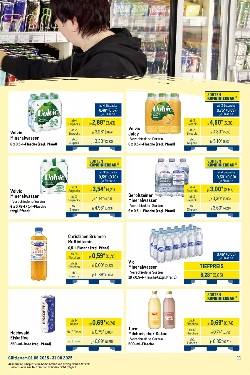 Aktueller Prospekt Metro - Wochen-Angebote Händler - von 18.08 bis 23.08.2025 - strona 18 - produkty: Alwa, brunnen, eis, eiskaffee, flasche, gerolsteine, gerolsteiner, hochwald, kaffee, kakao, milch, mineralwasser, reis, steiner, Ti, tiefpreis, vita, volvic, wasser