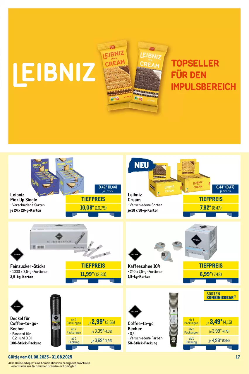 Aktueller Prospekt Metro - Wochen-Angebote Händler - von 18.08 bis 23.08.2025 - strona 24 - produkty: Becher, decke, Deckel, eis, kaffee, leibniz, reis, sahne, Ti, tiefpreis, zucker