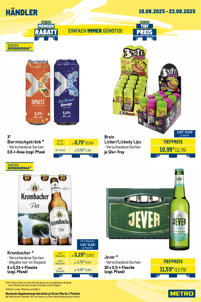 Aktueller Prospekt Metro - Wochen-Angebote Händler - von 18.08 bis 23.08.2025 - strona 5 - produkty: angebot, bier, drink, eis, energy drink, flasche, getränk, getränke, jever, krombache, krombacher, Palette, red bull, reis, Ti, tiefpreis