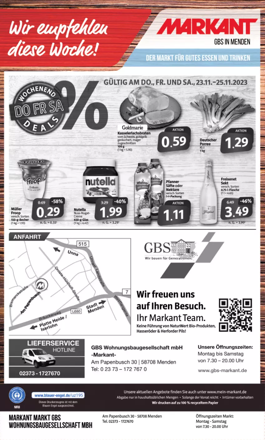 Aktueller Prospekt Markant - Prospekte - von 20.11 bis 25.11.2023 - strona 16 - produkty: angebot, angebote, Bau, bio, brot, eier, elle, hasseröder, lieferservice, natur, papier, pils, rwe, schnitten, schwein, Ti, uhr, wein