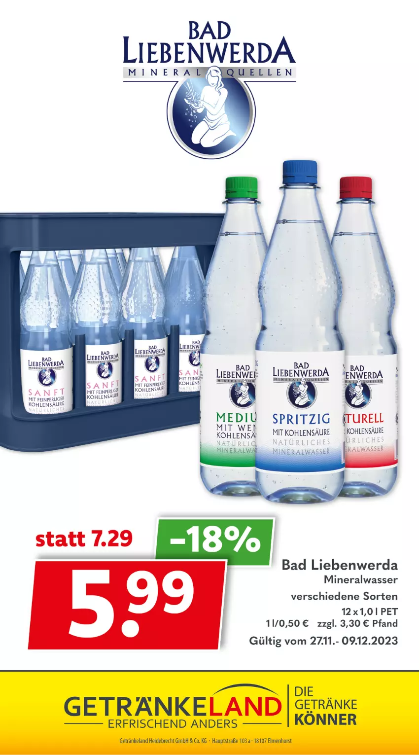 Aktueller Prospekt Getraenkeland - von 27.11 bis 09.12.2023 - strona 11 - produkty: Alwa, Bad, Bad Liebenwerda, cin, Elan, erde, getränk, getränke, mineralwasser, rel, Ti, wasser