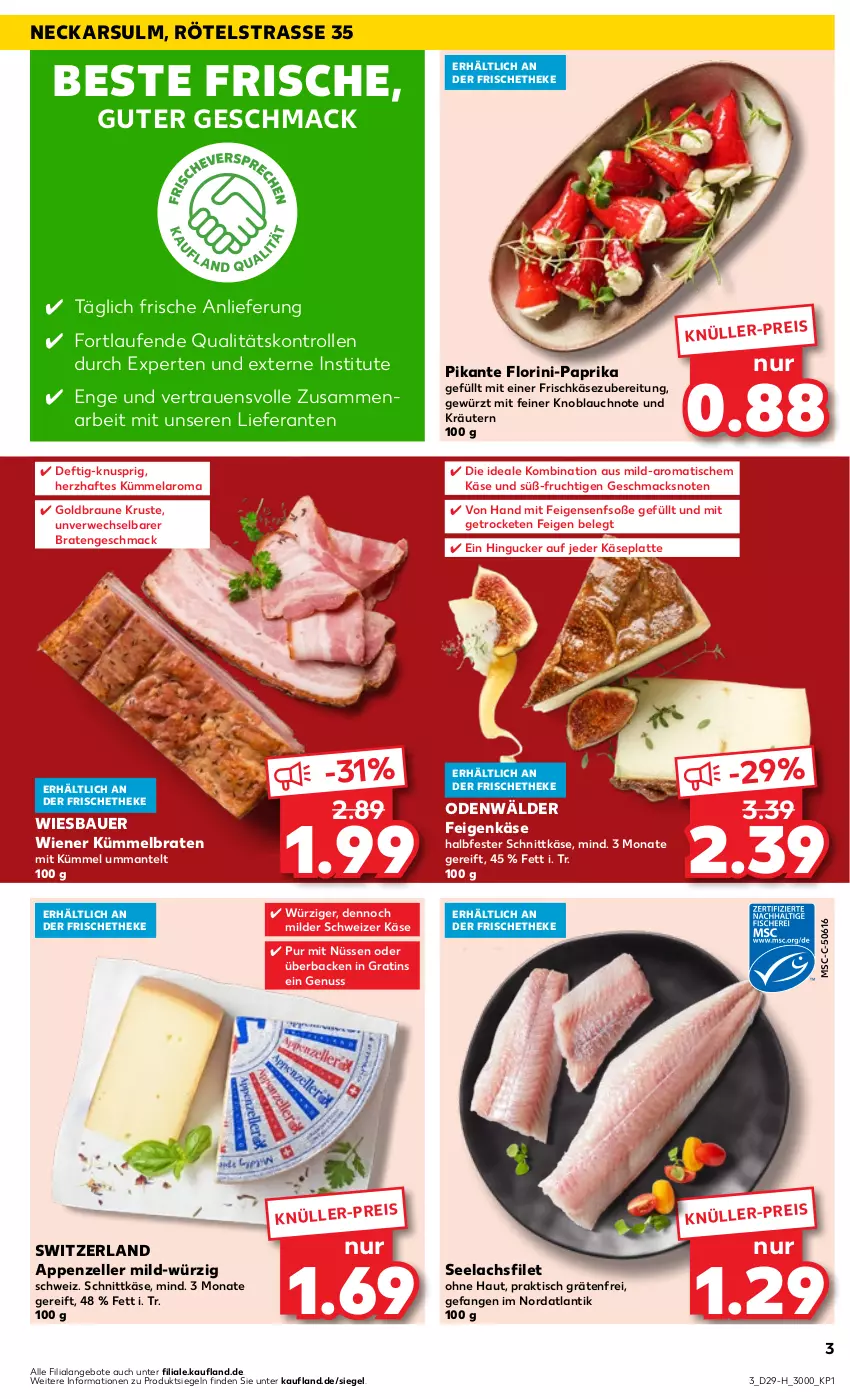 Aktueller Prospekt Kaufland - Extra-Angebote - von 20.07 bis 26.07.2023 - strona 3 - produkty: angebot, angebote, appenzeller, auer, Bau, Bauer, braten, braun, eis, elle, Feigen, filet, frischkäse, frischkäsezubereitung, frucht, gewürz, halbfester schnittkäse, Käse, knoblauch, kräuter, kräutern, lachs, lachsfilet, latte, Laufen, mac, Mantel, nuss, paprika, rwe, schnittkäse, seelachsfilet, senf, Senfsoße, Soße, Ti, tisch, wiener, wiesbauer