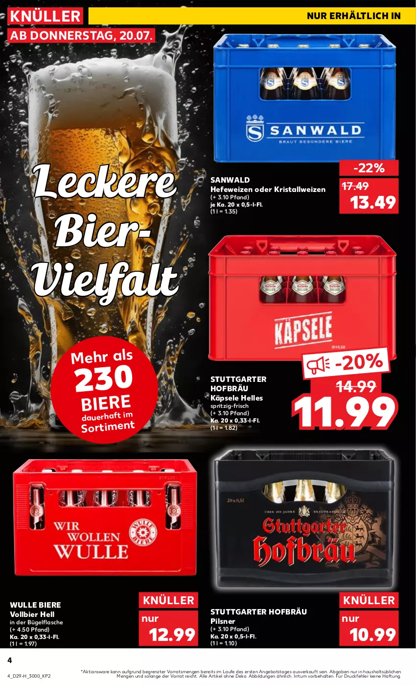 Aktueller Prospekt Kaufland - Extra-Angebote - von 20.07 bis 26.07.2023 - strona 4 - produkty: angebot, bier, Biere, bügel, bügelflasche, elle, flasche, Hefe, hefeweizen, pils, pilsner, Ti, ZTE