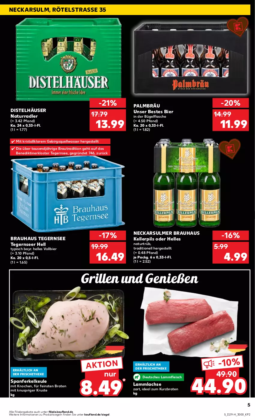 Aktueller Prospekt Kaufland - Extra-Angebote - von 20.07 bis 26.07.2023 - strona 5 - produkty: angebot, angebote, Benediktiner, bier, braten, bügel, bügelflasche, eis, elle, flasche, fleisch, grill, lachs, lamm, Lammfleisch, lammlachse, natur, pils, radler, Tegernseer, Ti, wasser