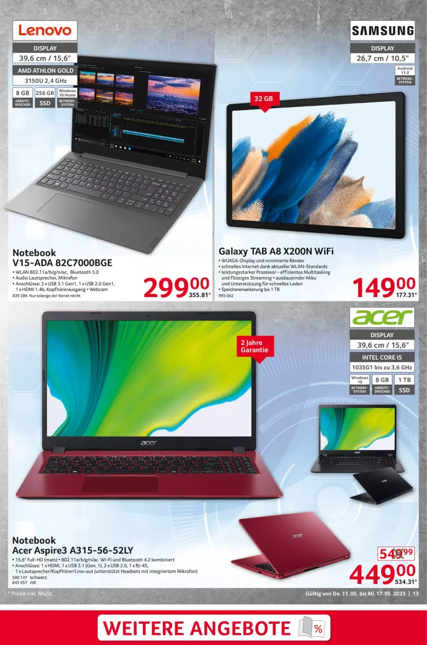 Aktueller Prospekt Selgros - Nonfood - von 11.05 bis 17.05.2023 - strona 13 - produkty: acer, akku, auer, eis, elle, ente, HDMI, Headset, kopfhörer, lautsprecher, notebook, rwe, Ti, usb