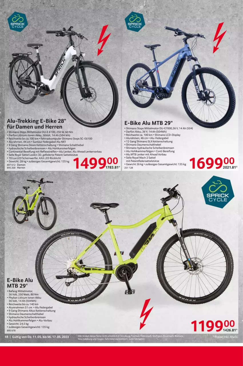 Aktueller Prospekt Selgros - Nonfood - von 11.05 bis 17.05.2023 - strona 18 - produkty: akku, Bau, computer, deo, E-Bike, elle, Fahrrad, felgen, gabel, Kette, LG, lion, mac, pute, reifen, rücklicht, sattel, sattelstütze, Schal, shimano, Ti