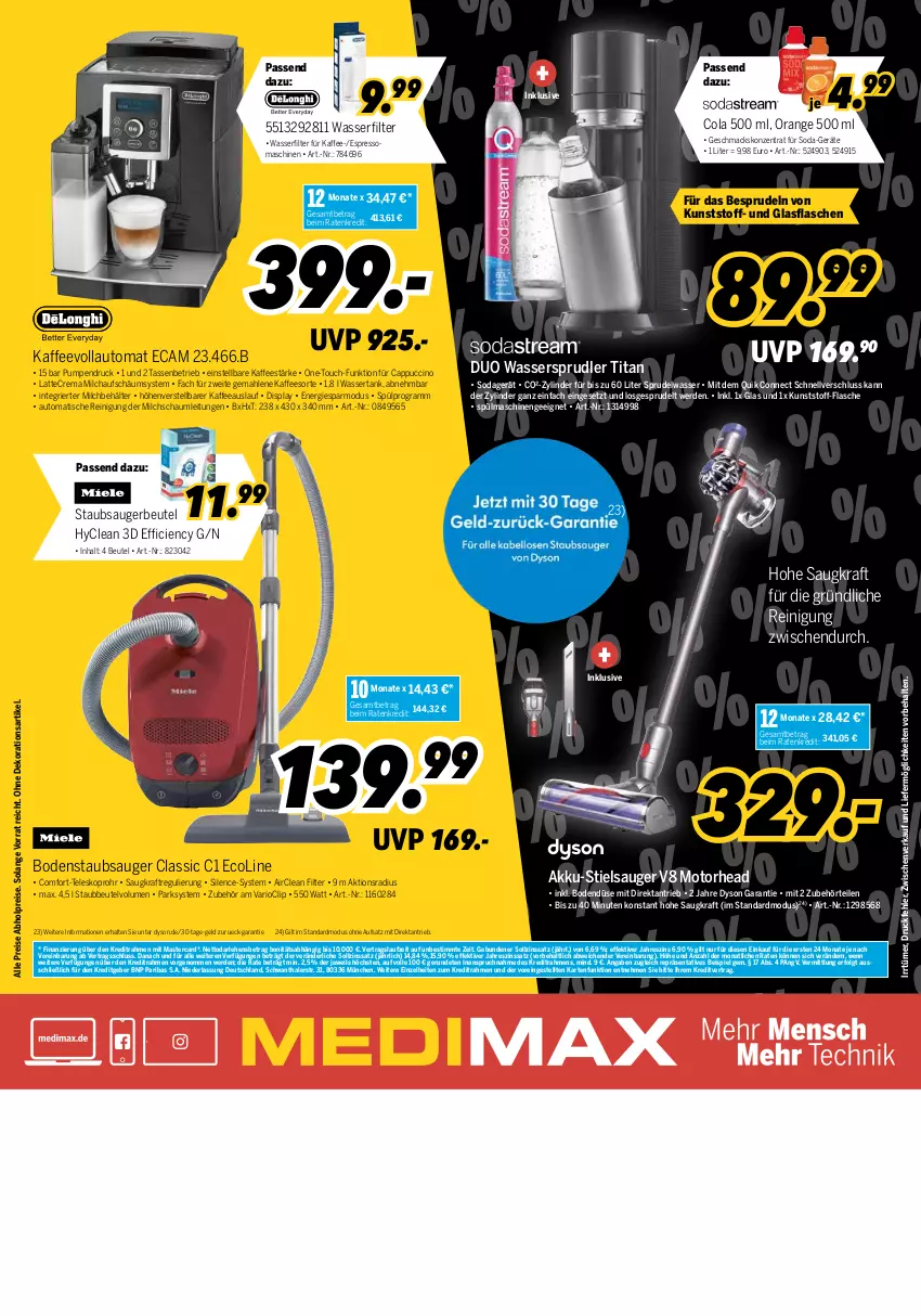 Aktueller Prospekt Medimax - MEDIMAX Prospekt KW26 2022 - von 24.06 bis 30.06.2022 - strona 8 - produkty: abholpreise, akku, auto, Behälter, beutel, bodenstaubsauger, Cap, cappuccino, Cien, cin, cola, dekoration, Dyson, eis, erde, espresso, flasche, glasflasche, kaffee, kaffeevollautomat, kraft, latte, LG, mac, mastercard, milch, orange, Reinigung, reis, Soda, Sprudel, spülmaschinen, staubbeutel, staubsauger, staubsaugerbeutel, Stielsauger, tasse, Teleskop, Ti, tisch, wasser, wasserfilter, wassersprudler, wassertank