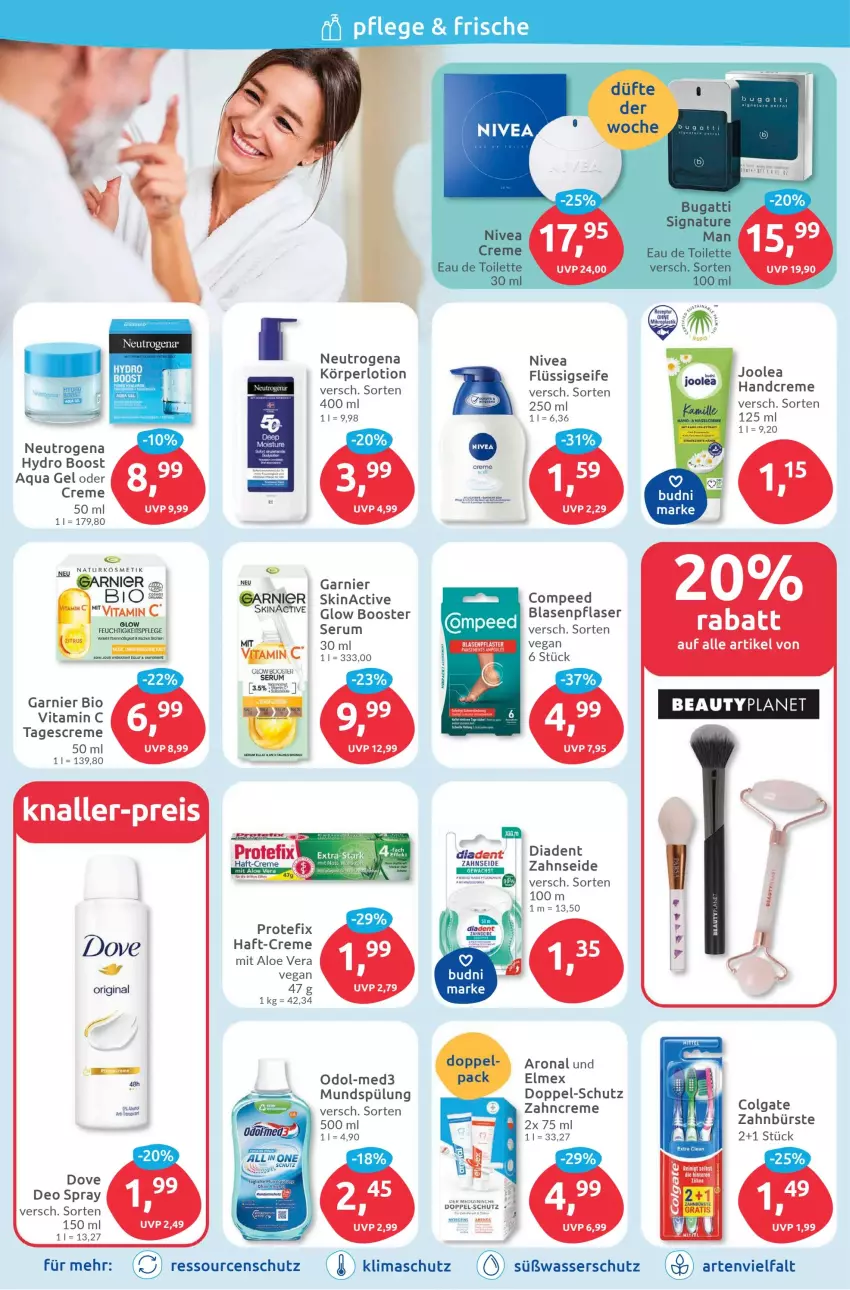 Aktueller Prospekt Budni - Prospekte - von 18.09 bis 23.09.2023 - strona 2 - produkty: aloe vera, aqua, bio, bürste, colgate, Compeed, creme, deo, deo spray, dove, eis, elmex, feuchtigkeitspflege, flüssigseife, garnier, gin, handcreme, Körperlotion, LG, Lotion, mundspülung, natur, neutrogena, nivea, Odol, reis, Ria, rum, Seife, Serum, spülung, tagescreme, Ti, vita, Vitamin C, wasser, zahnbürste, zahncreme, Zahnseide