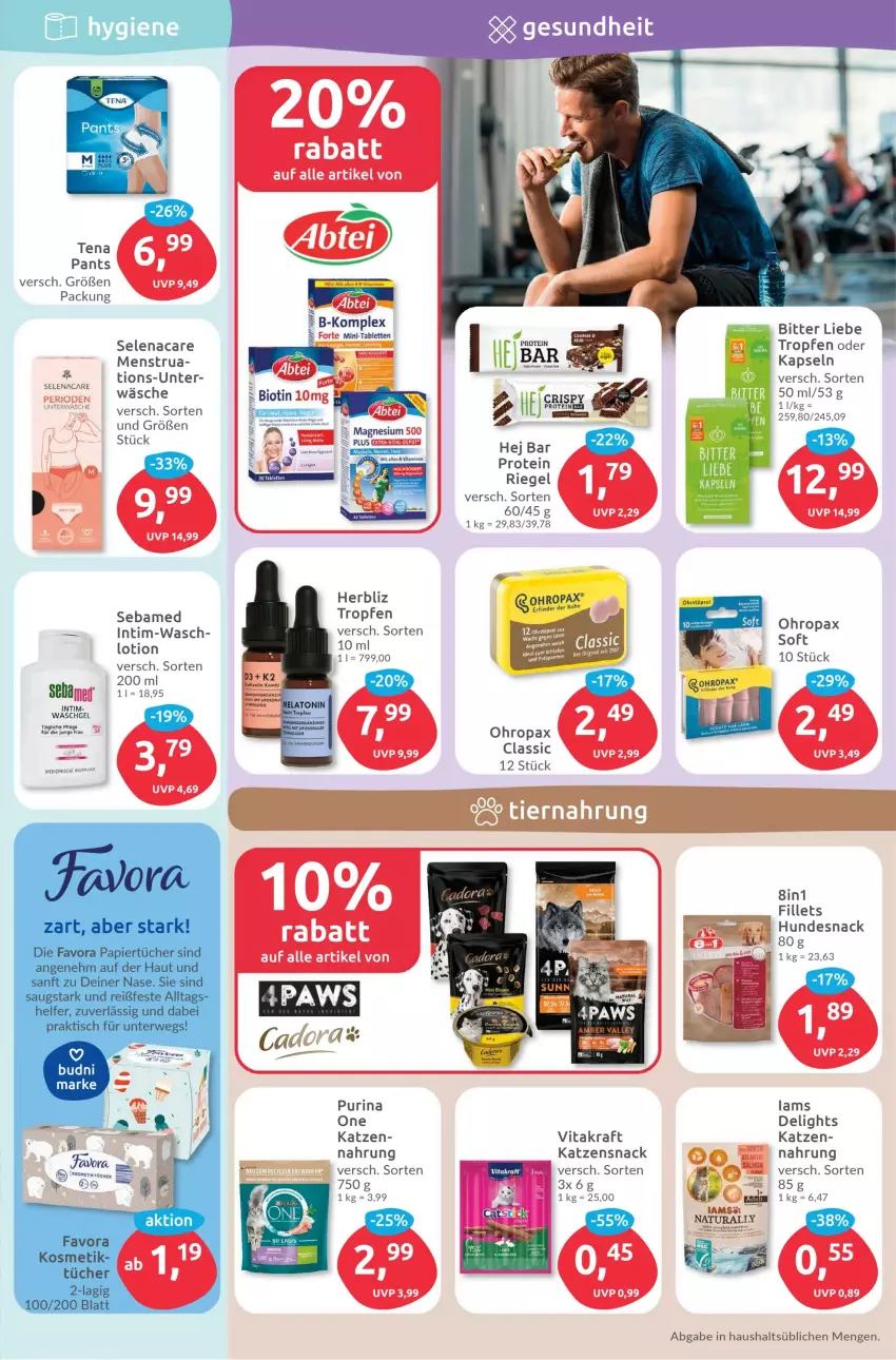 Aktueller Prospekt Budni - Prospekte - von 18.09 bis 23.09.2023 - strona 5 - produkty: beere, hundesnack, K2, katzensnack, kraft, Lotion, natur, natura, Pants, Pax, purina, riegel, sebamed, snack, tablet, tablett, Tablette, Ti, vita, vitakraft, waschgel